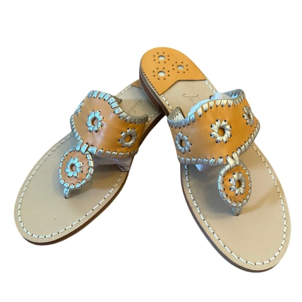 Jack Rogers Tan Leather Whipstitch Thong Sandals